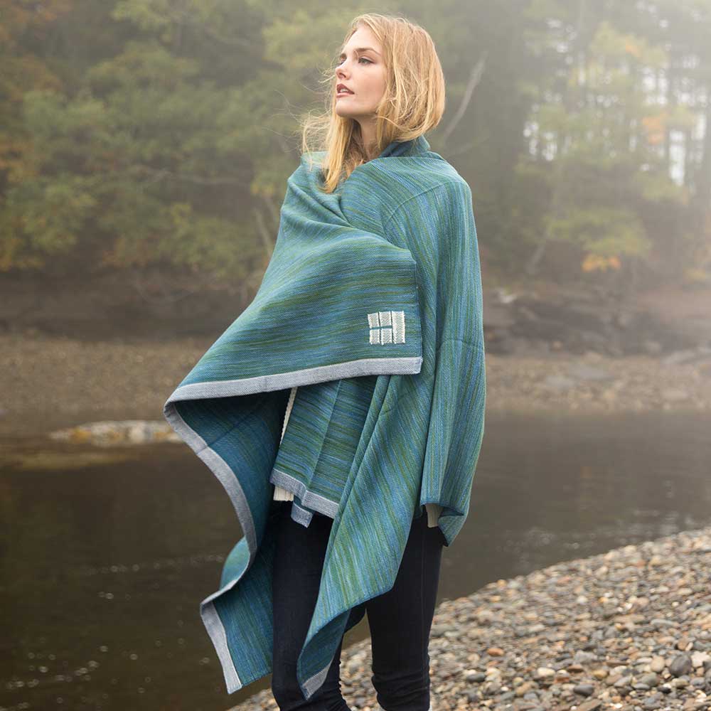 Swans Island Co. WatercolorsThrows. Handwoven in Maine with hand-dyed, all natural dyed yarns. Soft organic merino wool throw. Watercolors Throw