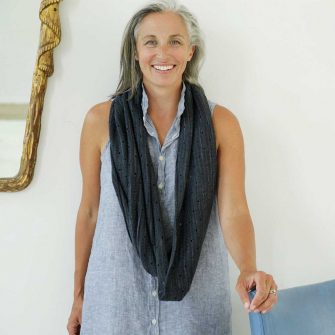 Swans Island Coastal Cowl knit with soft hand-dyed merino/silk. Shown in Raven