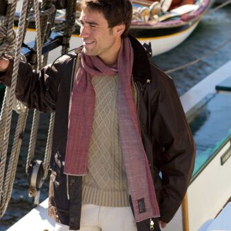 Swans Island Handwoven Camden Scarves. Made in Maine with hand-dyed merino wool. These beautiful scarves are made with organic merino wool which is dyed with all-natural dyes. Shown here in Mulled Cider.