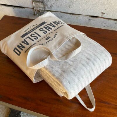 Swans Island Ticking Stripe Blanket_100% Cotton woven in Maine comes in a Swans Island cotton tote.