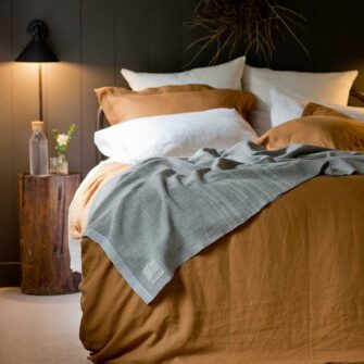 Swans Island Company's Relaxed Linen Duvet Set. Fine French linen, made in the USA. Shown here in Golden Honey.
