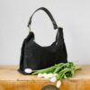 Swans Island Company's Hana Hobo Bag by Graf Lantz. Cotton Canvas with leather strap. Shown here in Black