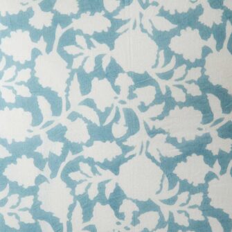 Swans Island Company's Amna pattern by Soil to Studio. Block printed by hand in India with bright playful patterns. Shown here in aqua/natural. Swatch