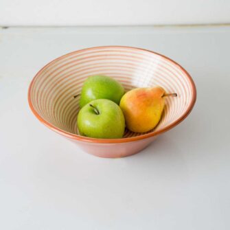 Large Terracotta Salad Bowl - Handmade in Portugal. Shown here in Terra Cotta stripe..