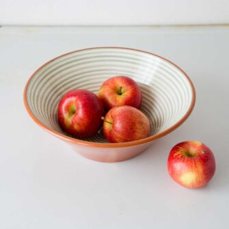 Large Terracotta Salad Bowl - Handmade in Portugal. Shown here in Sage stripe..