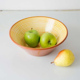 Large Terracotta Salad Bowl - Handmade in Portugal. Shown here in Tangerine Yellow stripe..