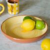 Large Terracotta Bowl - Handmade in Portugal. Shown here in Tangerine Yellow stripe..